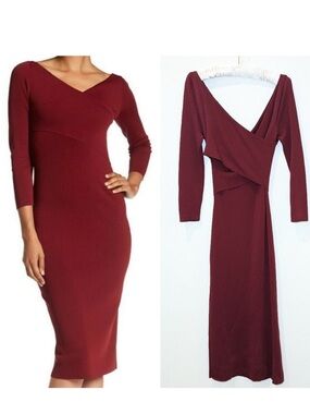 Theory Daverin Lustrate Fitted Long Sleeve Midi Dress Burgundy medium